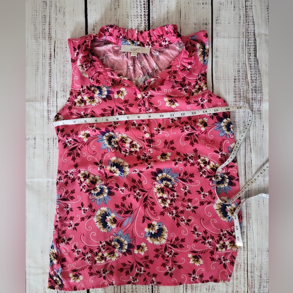 Loft Floral Sleveless Ruffle Shell XXS - Picture 7 of 9